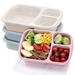 Buluker 4 Pack Bento Lunch Box Compartment Food Storage Containers,Eco-Friendly
